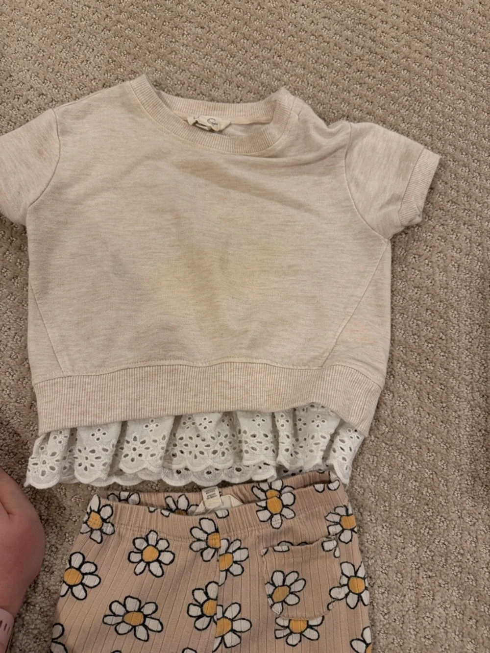 Jessica Simpson Cream Eyelet Top & Beige Floral Bell-Bottoms Kids Set